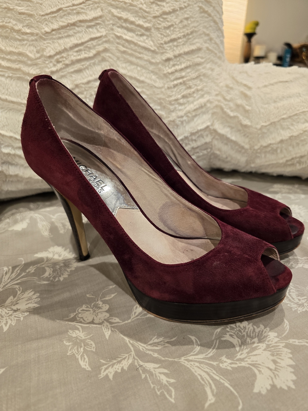 MICHAEL Michael Kors Burgundy Suede Peep-Toe Pumps